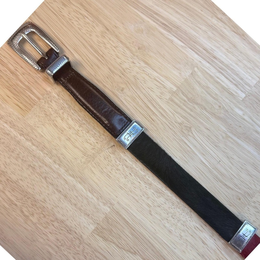 Brighton Q4800 Mens Leather Hair‎ On Hide Western Patchwork Belt Brown Red 32